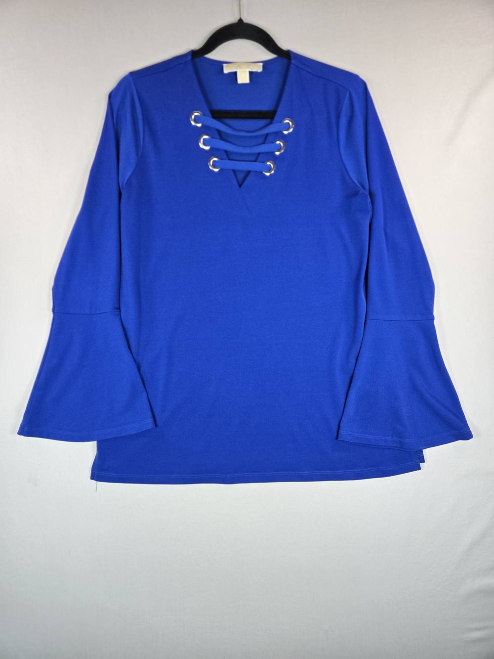 MICHAEL Michael Kors Blue Lace Up Bell Sleeve Boho Top Medium